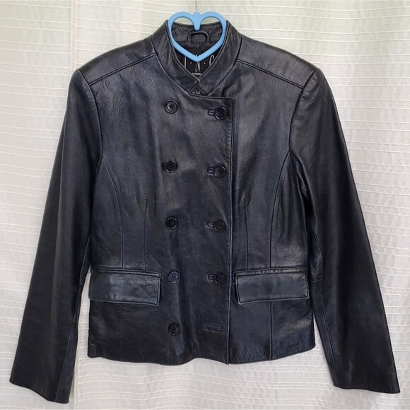 INC Intl Moto Jacket Leather Double Breasted Black Distressed VTG Women's S - Picture 4 of 16